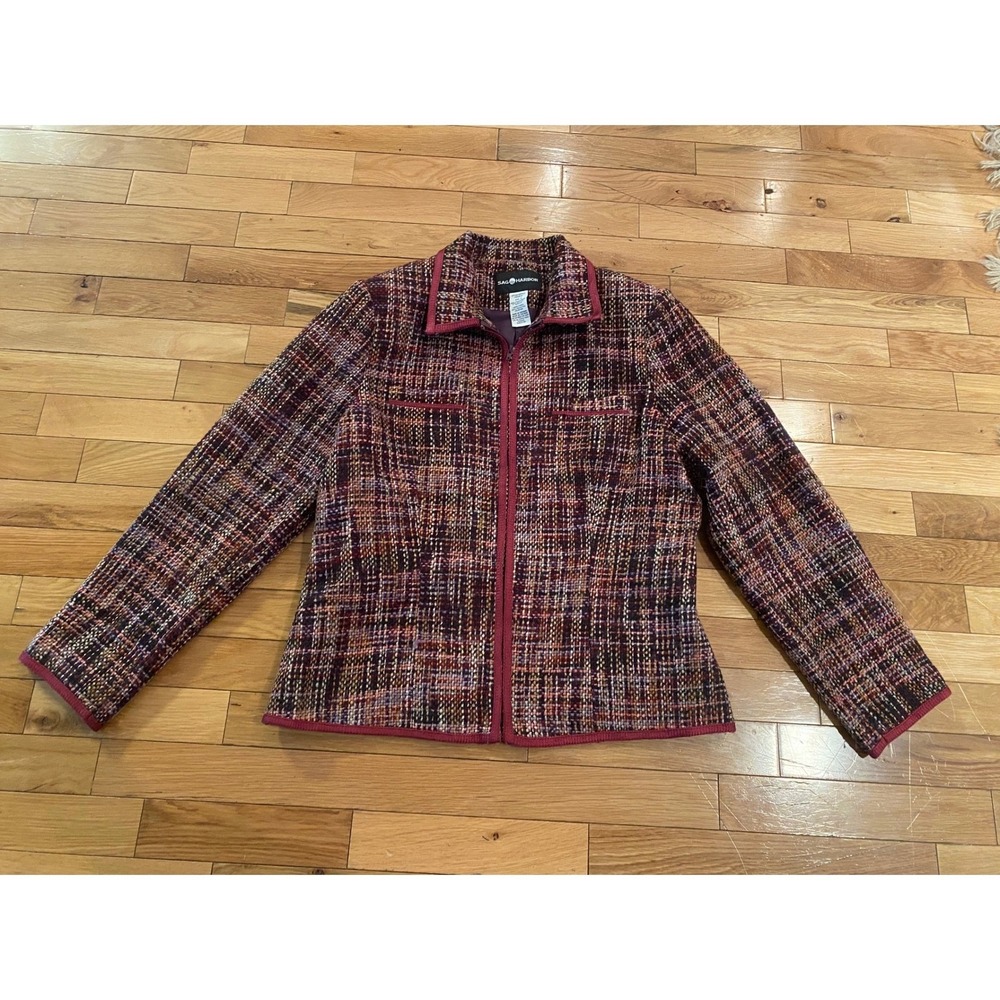 Sag Harbor Womens Multi Color Tweed Zip Up Jacket Burgundy Purple Size‎ 8